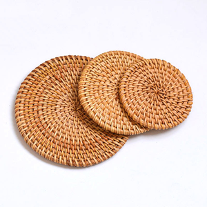 Sous-verres ronds en rotin à fleurs faits à la main tapis de tasse en osier écologique avec support ensemble décor à la maison fabriqués au Vietnam - Product Image 1