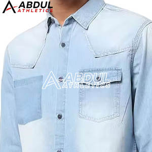 เสื้อเชิ้ตยีนส์ผู้ชายผ้าฝ้ายสั่งทำโลโก้ขายส่ง ระบายอากาศได้ดี เหมาะสำหรับกิจกรรมกลางแจ้ง - Product Image 4