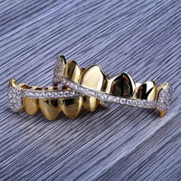 Grillz en argent sterling plaqué or rose 18 carats, serti de diamants, 6 pour le haut et 6 pour le bas, pour les dents de mariage