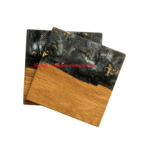 Posavasos de resina azul y madera de roble modernos hechos a mano con copos dorados Juego de posavasos cuadrados para bebidas para decoración del hogar y regalos - Product Image 3