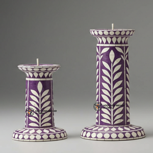 Proveedor indio ofrece portavelas con incrustaciones de hueso púrpura hecho a mano, candelabro decorativo con patrón Floral - Product Image 3