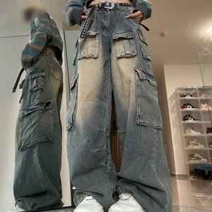 Oversized Cargo Women's <b>Jeans</b> Low <b>Waist</b> Loose Fit Custom Multi-Pocket Baggy Streetwear Breathable Button Decoration <b>for</b> Summer - Product Image 4