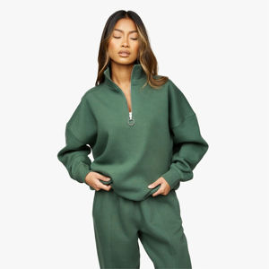 Sweat surdimensionné demi-zip avec logo personnalisé pour femmes vêtements de sport en polaire de coton recyclé pour Fitness à capuche lavé grande taille printemps - Product Image 4