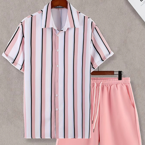 Ensemble d'été pour hommes, tenue décontractée en deux pièces, ensemble deux pièces pour hommes, chemise à manches courtes et short, costumes d'été pour hommes en deux pièces, manches courtes - Product Image 1