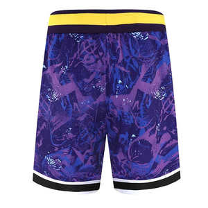 Shorts de sport personnalisés en maille pour homme, couleur violet, avec ceinture jaune et poche zippée, style streetwear, basketball - Product Image 2