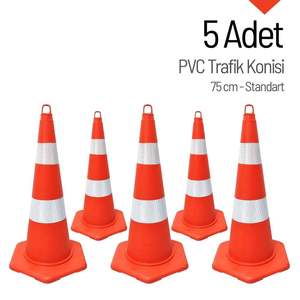 Ensemble de 5 cônes de signalisation en PVC haute visibilité avec bande réfléchissante 75 cm, barrière de circulation pour la sécurité routière - Product Image 3