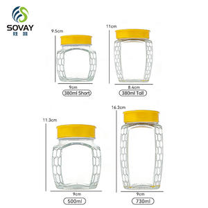 برطمانات زجاجية ثمانية وسداسية الشكل بالجملة، لحفظ المربى والمخللات المعلبة والعسل، برطمانات زجاجية كبيرة السعة مع أغطية محكمة الإغلاق - Product Image 1