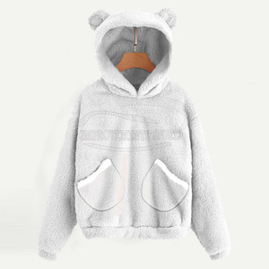 Super Selling Women's Breathable <b>Hoodie</b> Custom Logo Printing Woven Fabric Crew Neck with <b>Fur</b> Long Length Regular Fit Sweatshirt - Product Image 4