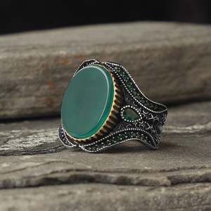 Azuris Hot Sales Turkey 925 Sterling Silver <b>Men's</b> <b>Ring</b> Ottoman Style Natural <b>Black</b> Stone Fashionable Stylish VALKH1471 - Product Image 2