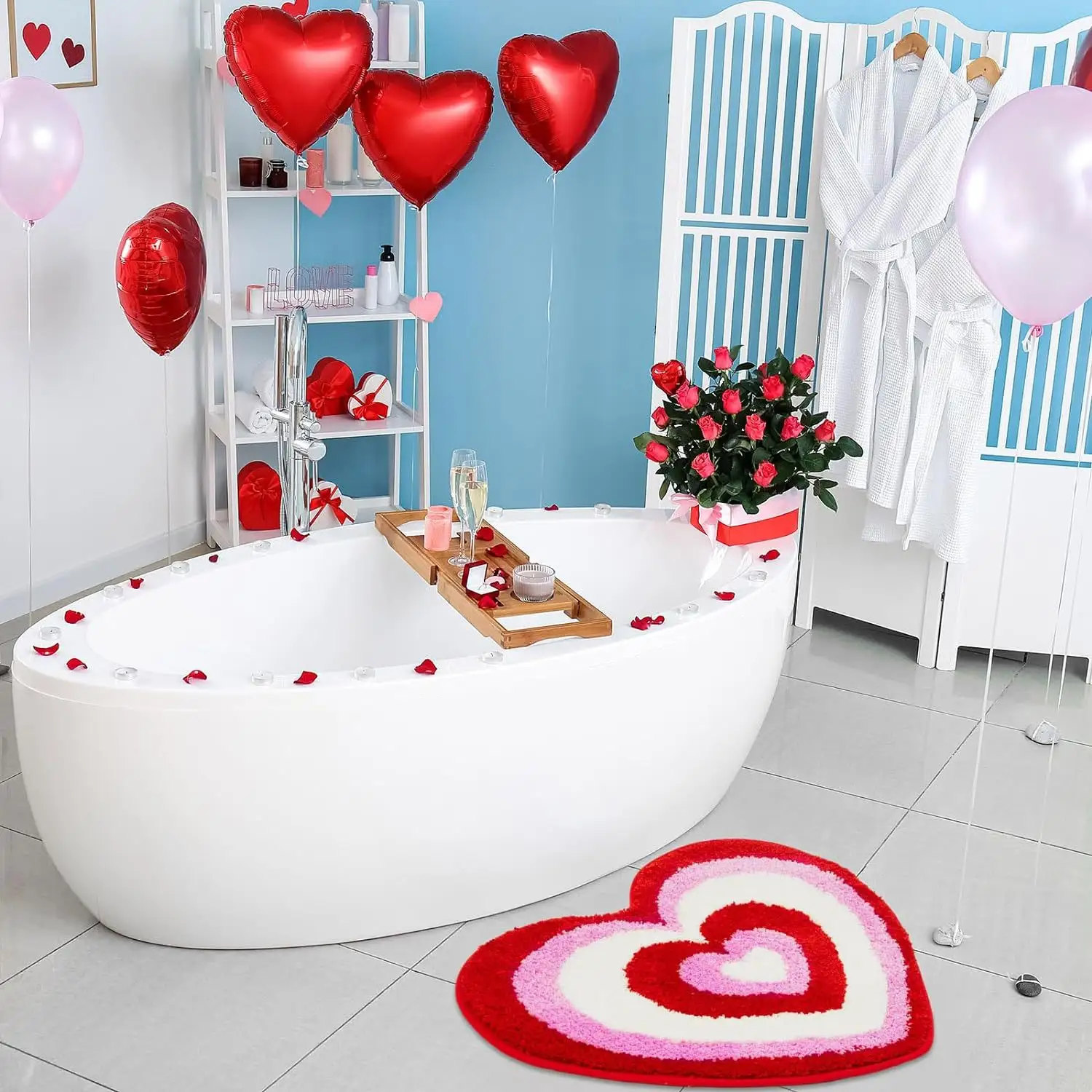 Irini 발렌타인 데이 목욕 매트 심장 터프트 러그 욕실 주방 깔개 미끄럼 방지 바닥 매트