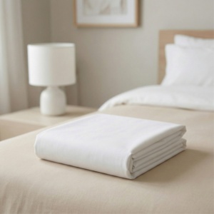 Drap de lit 100% coton à tissage uni, durable et confortable, idéal pour un usage quotidien, conçu pour la lessive industrielle - Product Image 1