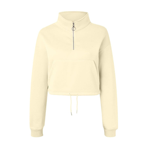 Sweat-shirts à capuche courts tendance pour femmes, col roulé, fermeture éclair, avec logo sur le devant, 100% coton, personnalisables - Product Image 1