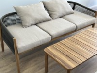 Juego de sofá de teca de diseño moderno para todo tipo de clima, muebles de sala de estar para interior/exterior, tumbona de madera maciza para Patio, diseño personalizado