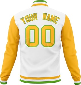 แจ็กเก็ตเบสบอลของผู้ชายแขนยาวสีเหลืองสีขาวปักโลโก้ได้ตามต้องการ - Product Image 2