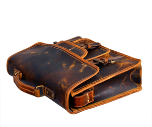 Porte-documents en cuir véritable pour homme, design classique à panneaux, fermeture à rabat, sacoche d'affaires portable, toutes saisons - Product Image 2