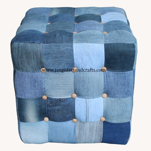 Meubles recyclés de haute qualité Fournisseur innovant de poufs en jean d'occasion Pouf en tissu confortable de l'Inde pour la décoration intérieure - Product Image 4