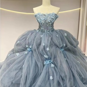 Robe de mariée princesse bleu poussière Jancember JFH42, corset orné de fleurs et de perles, robe de <span class=keywords><strong>Cendrillon</strong></span> faite à la main - Product Image 4