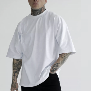 T-shirts en coton épais pour hommes, coupe ample à épaules tombantes, logo personnalisé, qualité supérieure, longueur longue, col rond, manches courtes, respirant - Product Image 5