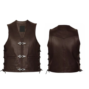 Meilleur prix Gilet de course moto en cuir personnalisé uni pour homme Saison d'hiver avec décoration boutonnée - Product Image 6