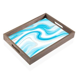 Elegante bandeja de madera esmaltada multicolor Bandeja de servicio de diseño único con estampado multicolor LHD especial de Artisan Craft - Product Image 4