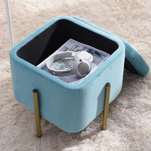 Azul cielo Nuevo diseño Moderno elegante Tapa extraíble Patas de metal Almacenamiento cuadrado Otomano Última llegada - Product Image 4