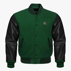 Veste de baseball américaine pour hommes, veste d'équipe scolaire, veste universitaire, noire, en laine, manches en cuir véritable, imperméable, respirante, coupe-vent - Product Image 4