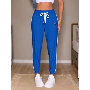 Pantaloni tuta da Jogger blu da donna con righe bianche e Design a gamba dritta traspirante con coulisse in vita per abbigliamento Casual - Product Image 1