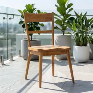 Modern Solid Teak Wood <b>Dining</b> <b>Chair</b> with Gliding Seat and Waterproof <b>Cushion</b> for Home & Outdoor Use - Product Image 1
