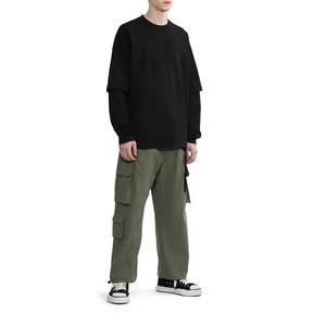 Camiseta ligera de 100% algodón con estampado sólido de doble manga con logotipo personalizado de gran tamaño y manga completa de 2 capas para hombre - Product Image 3