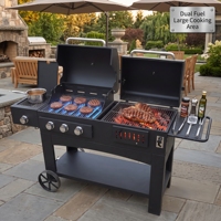 Nouveau barbecue professionnel robuste 2-en-1 au gaz et au charbon de bois, grand barbecue multifonctionnel en acier au carbone pour jardin extérieur