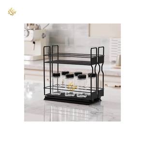 ชุดชั้นวางของเครื่องเทศแบบแข็งเคลือบผงสีดำ2ชิ้นของตกแต่งห้องครัวชั้นเก็บเครื่องเทศ - Product Image 2