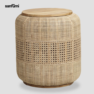 Meilleure vente tabouret rond en rotin teck bois massif tabouret à café minimaliste moderne pour café restaurant salon prix de gros - Product Image 2