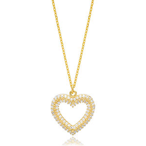 Colgante de Piedra de circón con diseño de corazón hueco, joyería de plata de ley 925 hecha a mano turca - Product Image 1