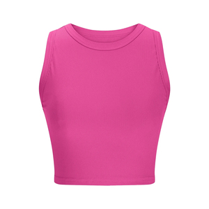 Ligero Color rosa oscuro Fitness acanalado camisetas sin mangas transpirable tejido de punto sin mangas Yoga Fitness gimnasio recortado Stringer - Product Image 1