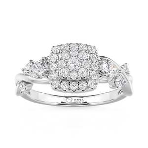 Jeulia Twisted Halo <b>Oval</b> Cut <b>Moissanite</b> Cluster <b>Engagement</b> <b>Ring</b> - Product Image 3