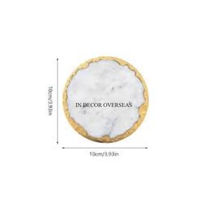 Sous-verre de forme ronde en marbre blanc avec des bords dorés pour la décoration de centre de table de maison et d'hôtel - Product Image 1