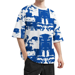 T-shirt blanc surdimensionné pour homme, t-shirt décontracté pour homme, motif rayé vertical, col rond, manches courtes, personnalisation de la marque, 100% coton - Product Image 4