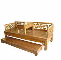 Exquisites, nachhaltiges, langlebiges, komfortables, modisches chinesisches Teakholz-Modulsofa-Set: Relaxsofa, Arhat-Bett, Fußstütze für den Wohnbereich