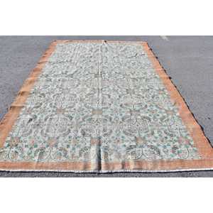 Turkish Vintage Rug 7.2x10.3 ft (220x314 cm), <b>Brown</b> Striped <b>Wool</b> Rug - Product Image 1