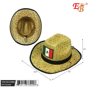 Chapeau de paille mexicain de 12.5x14 pouces, 72 pièces/CS, pour enfants, style Panama avec caractère imprimé, utilisation quotidienne, chapeau de plage en paille de blé - Product Image 1