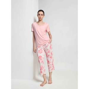 Conjunto Premium de Pantalones Cortos para Mujer, Vestido de Dormir de Manga Corta con Ribete de Encaje de Bambú, Tejido de Punto Suave, Casual, Verano, con Lazo y Botones - Product Image 4