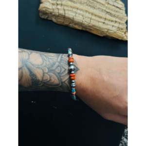 Ethnic Ball-shaped <b>Bracelet</b> Navajo Strung Multi-Color Stone & Pearl Beaded Made of Sterling <b>Silver</b> for Gift - Product Image 2