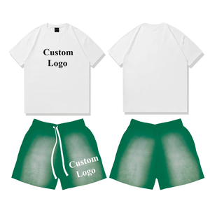 Ensemble deux pièces pour hommes en couleur unie, t-shirts à manches courtes effet soleil et shorts à cordon de serrage, tenues décontractées pour hommes - Product Image 3