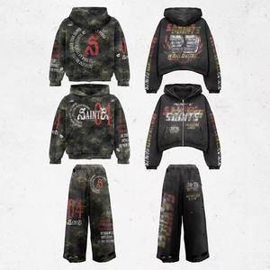 Ensemble de vêtements de sport d'hiver en coton 100% durable, tenue de jogging de gym, ensemble de survêtement unisexe, streetwear décontracté, sweat-shirt uni, jogging - Product Image 3