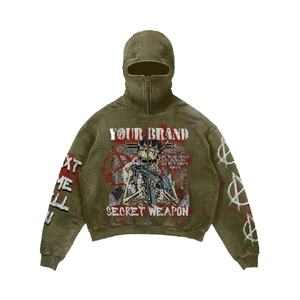 Sweat-shirts à capuche surdimensionnés avec fermeture éclair, effet délavé à l'acide, imprimé Ninja DTF, style tendance, sweat-shirts d'hiver - Product Image 5