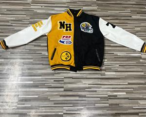 Veste universitaire avec logo personnalisé et patchs brodés Manteau Streetwear en toile sur le thème Letterman du baseball pour la saison d'hiver - Product Image 3