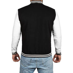 Chaqueta Universitaria para Hombre, Cuello Alto, Mangas de Cuero, Bordado, Estilo Béisbol, Color Negro Otoñal - Product Image 5