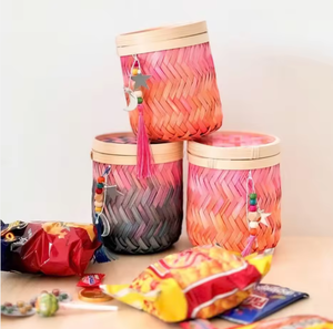 Caja de Almacenamiento de Bambú Tejida a Mano Ecológica con Tapa, Impresión Digital con Diseño de Lazo, Decoración para el Ramadán, Reuniones Familiares/Fiestas - Product Image 3