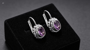 Pendientes de clip de plata 925 con amatista Art Palace, diseño vintage en forma de candado, engaste de bisel, joyería para mujer - Product Image 2