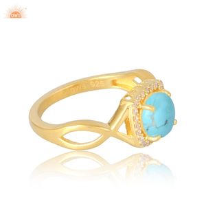 Hermoso Arizona turquesa y Zirconia cúbica mujeres anillo hecho a mano diseñador banda anillo de bodas regalo para novia - Product Image 3